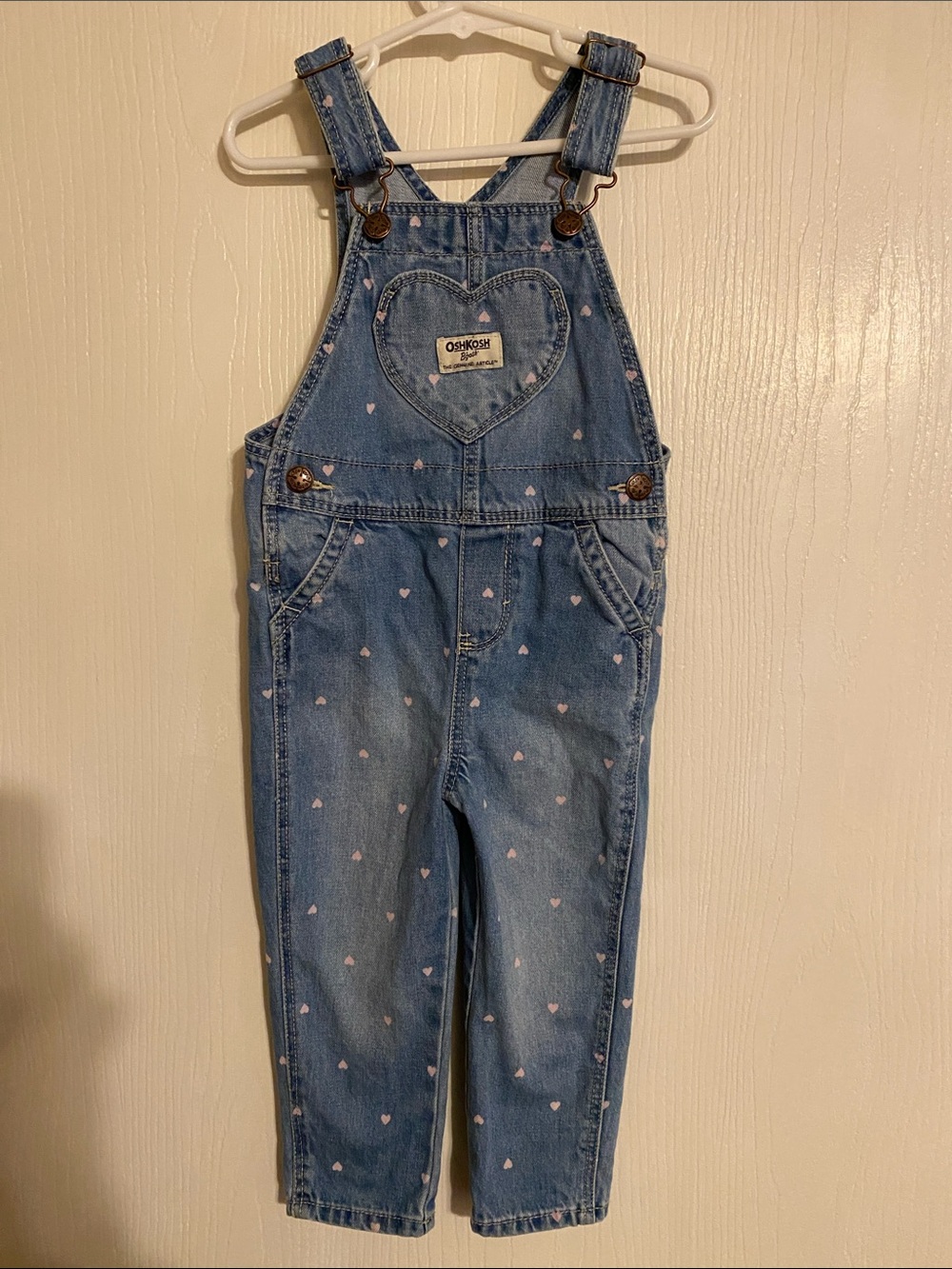 OshKosh B'gosh Denim Overalls with Pink Heart Print